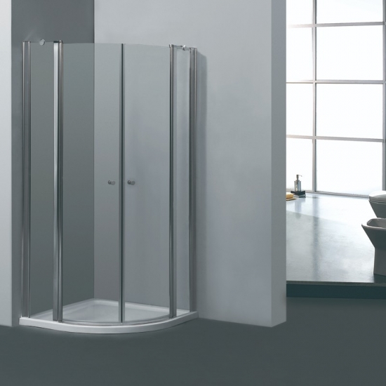 Quadrant shower cabin with double swing pivot doors and double fixed
