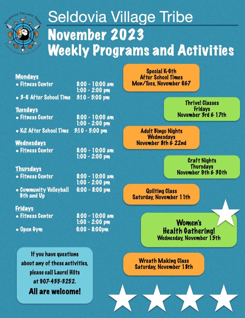 SVT November Weekly Programs & Activities Calendar
