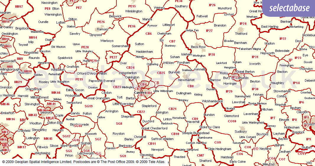 Map Of Cb Postcode Districts Cambridge Maproom Images
