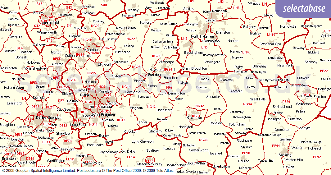 Nottinghamshire Postcode Map