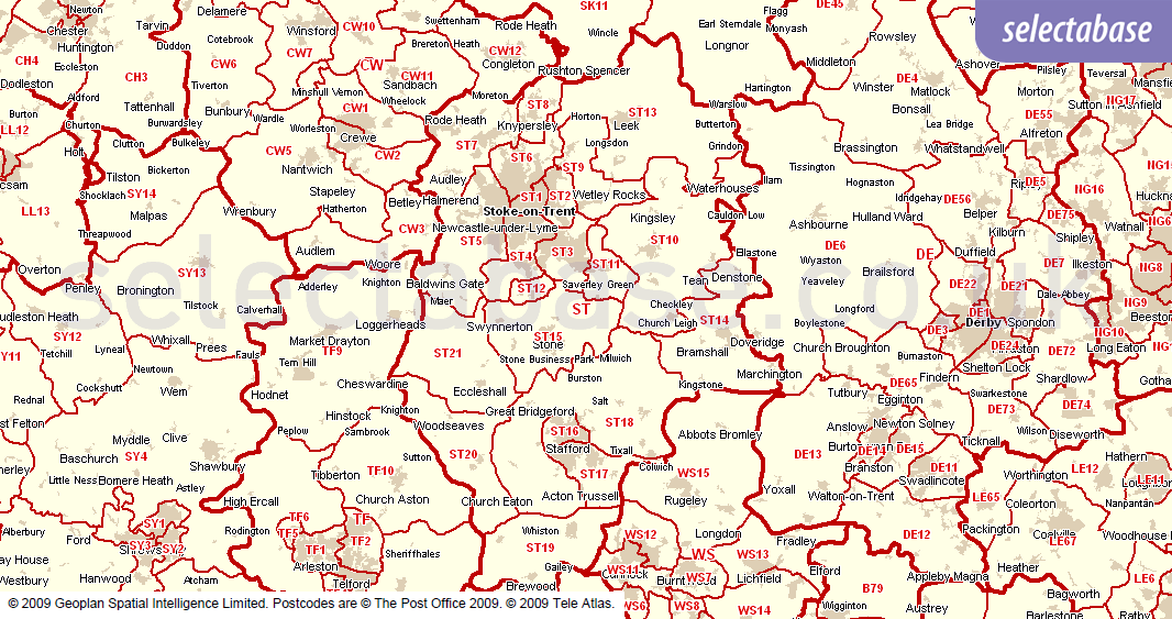 Stoke On Trent Postcode Map Postcode Tools Districts List Selectabase