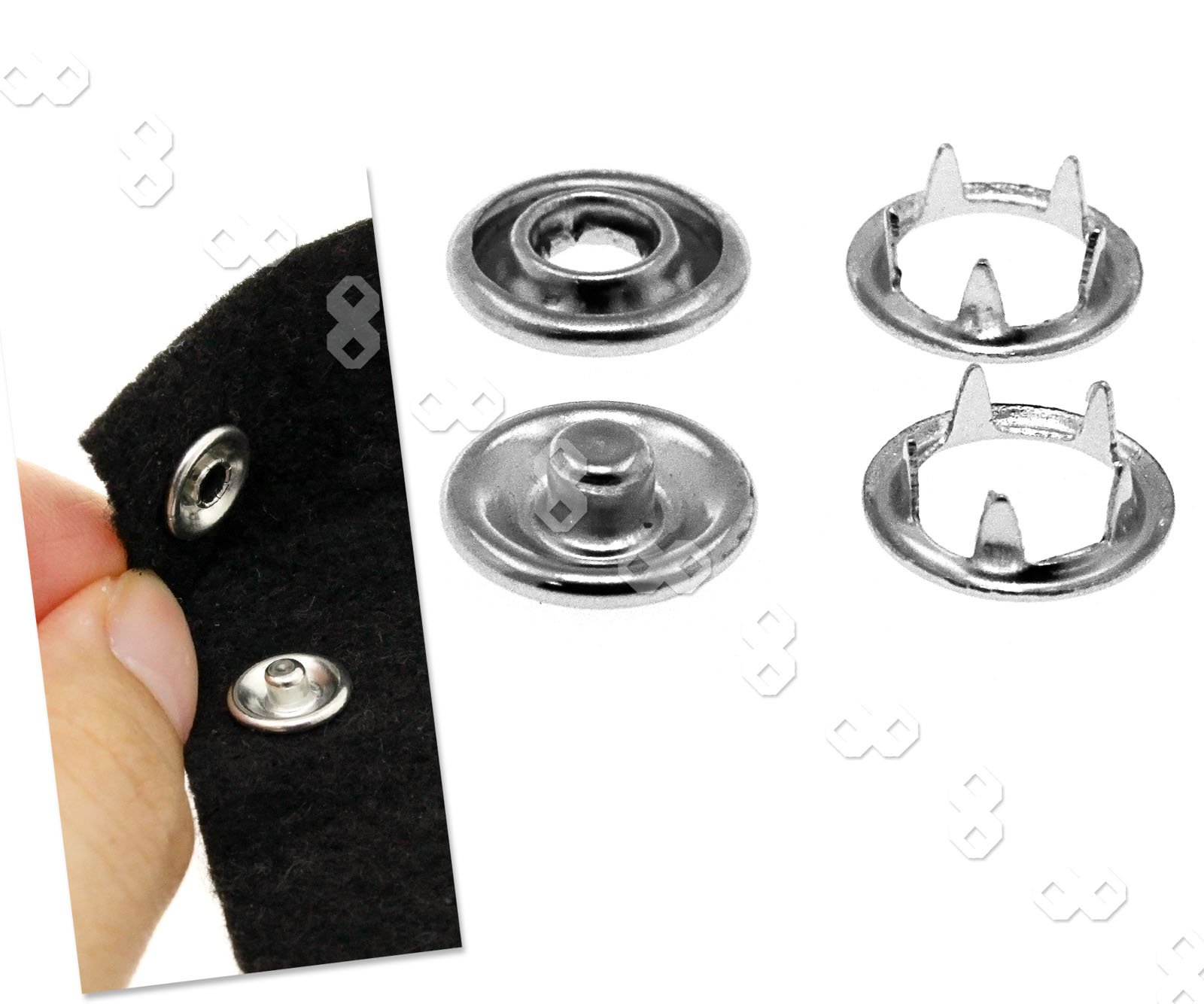 100 Sets Heavy Duty Snap Fasteners 9.5mm Press Studs Snaps Kit Buttons