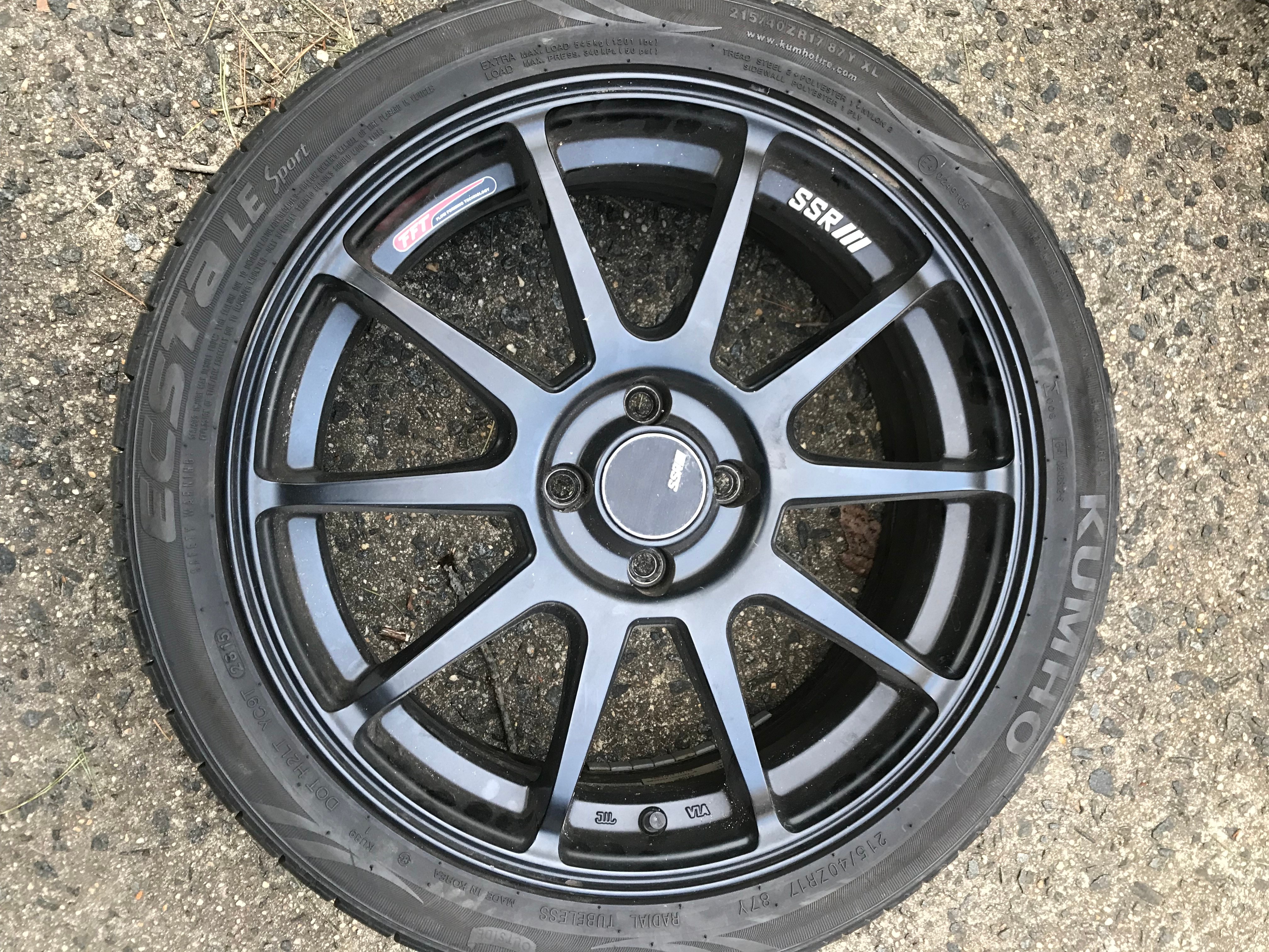 SSR GTV02 17x7 4x100 50mm Offset Flat Black Wheel w Kumho 215/40 4 Tir