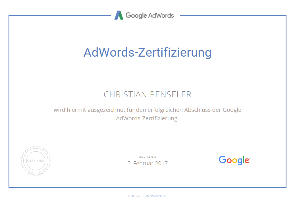 Alle Google Zertifikate in der ÜbersichtAufgesang