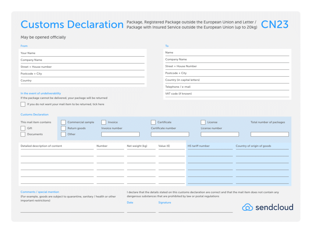 Le guide pour remplir automatiquement votre facture commerciale Sendcloud