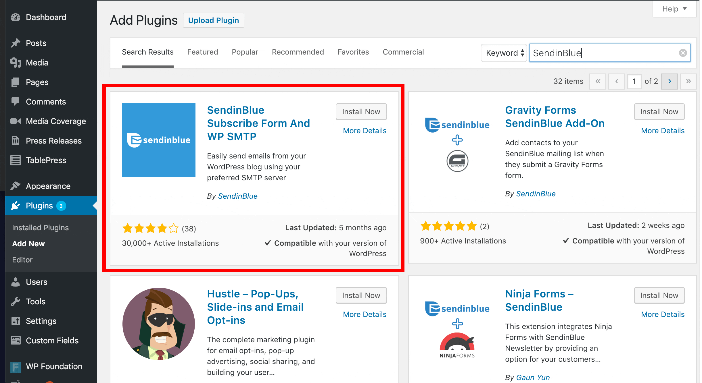 WordPress Email Plugin Sendinblue