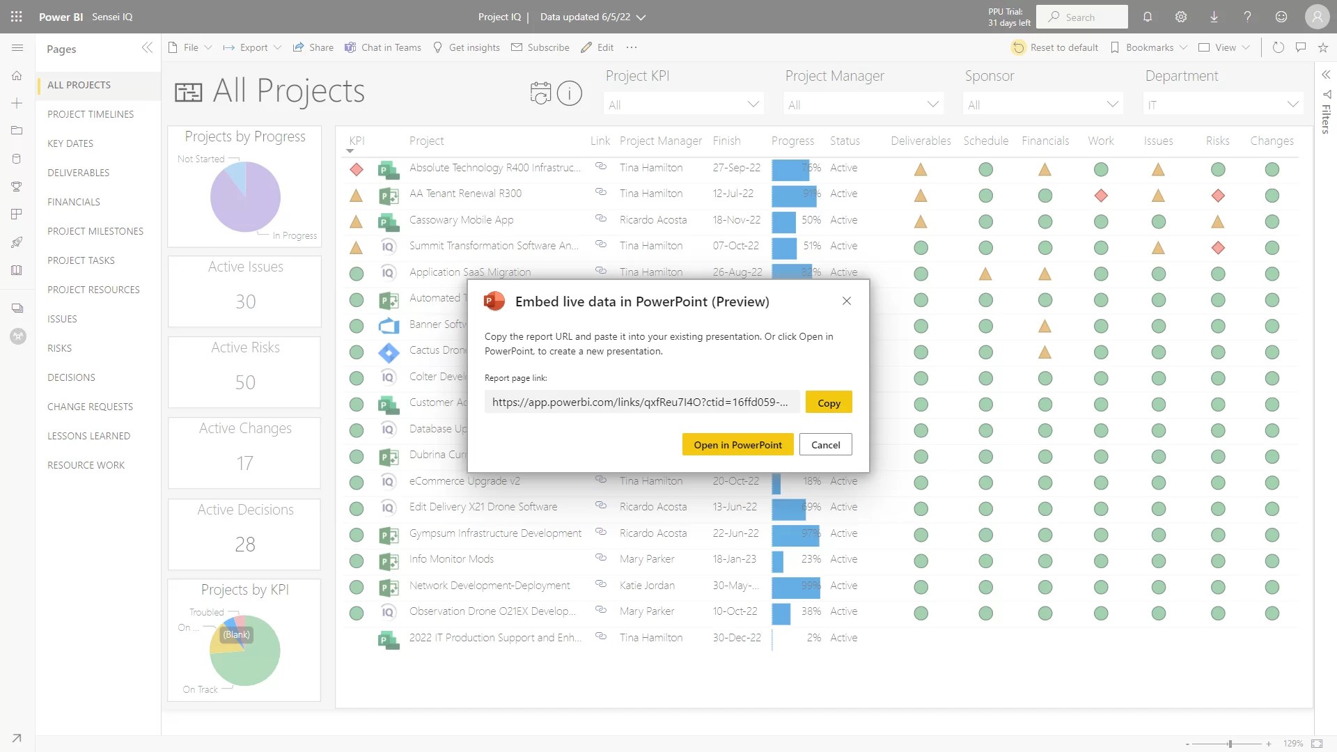 Automated PPM Reporting in PowerPoint with Power BI Addin Sensei