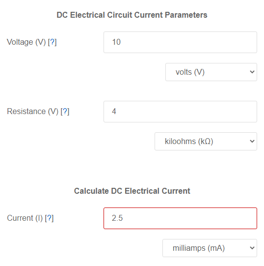 Voltage &amp, Electrical Resistance to DC Current Calculator
