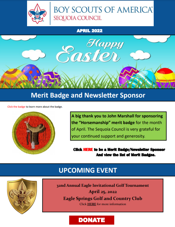 April Newsletter Front page Image Sequoia Council Boy Scouts of America