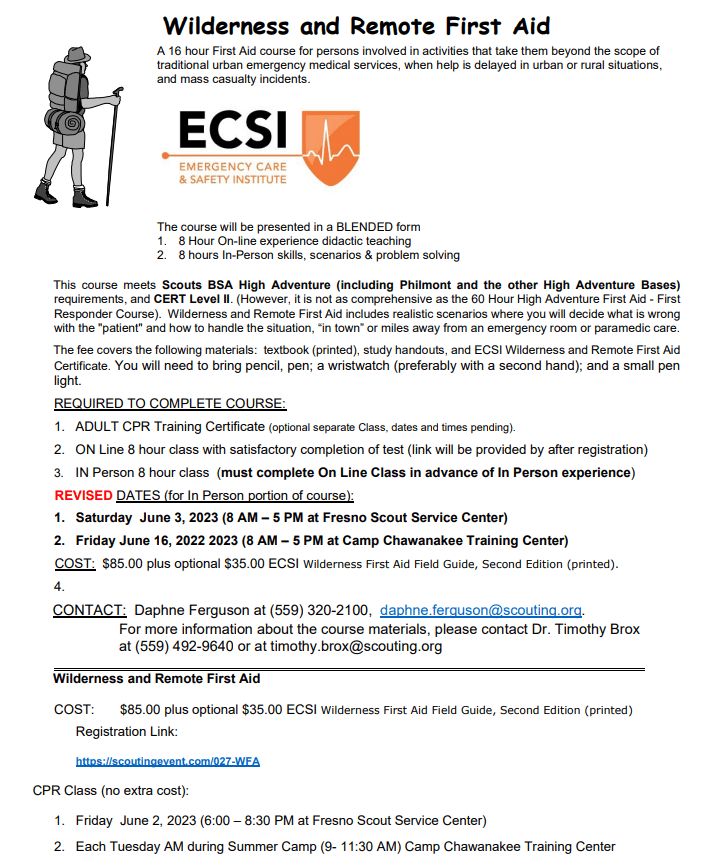 Wilderness and Remote First aid Sequoia Council Boy Scouts of America