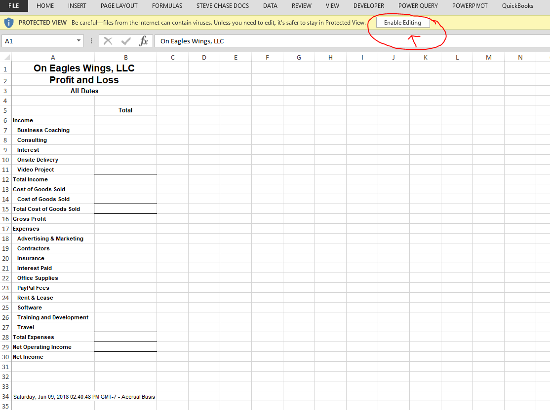 How to export the QuickBooks Online proft and loss report to Excel