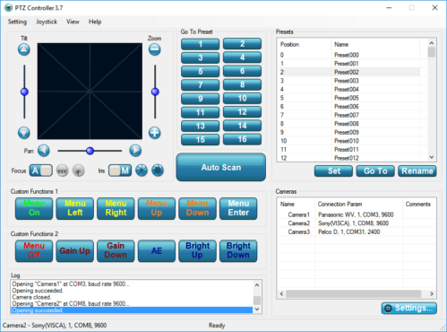 Control Sony EVI PTZ Camera with PTZ Controller Software