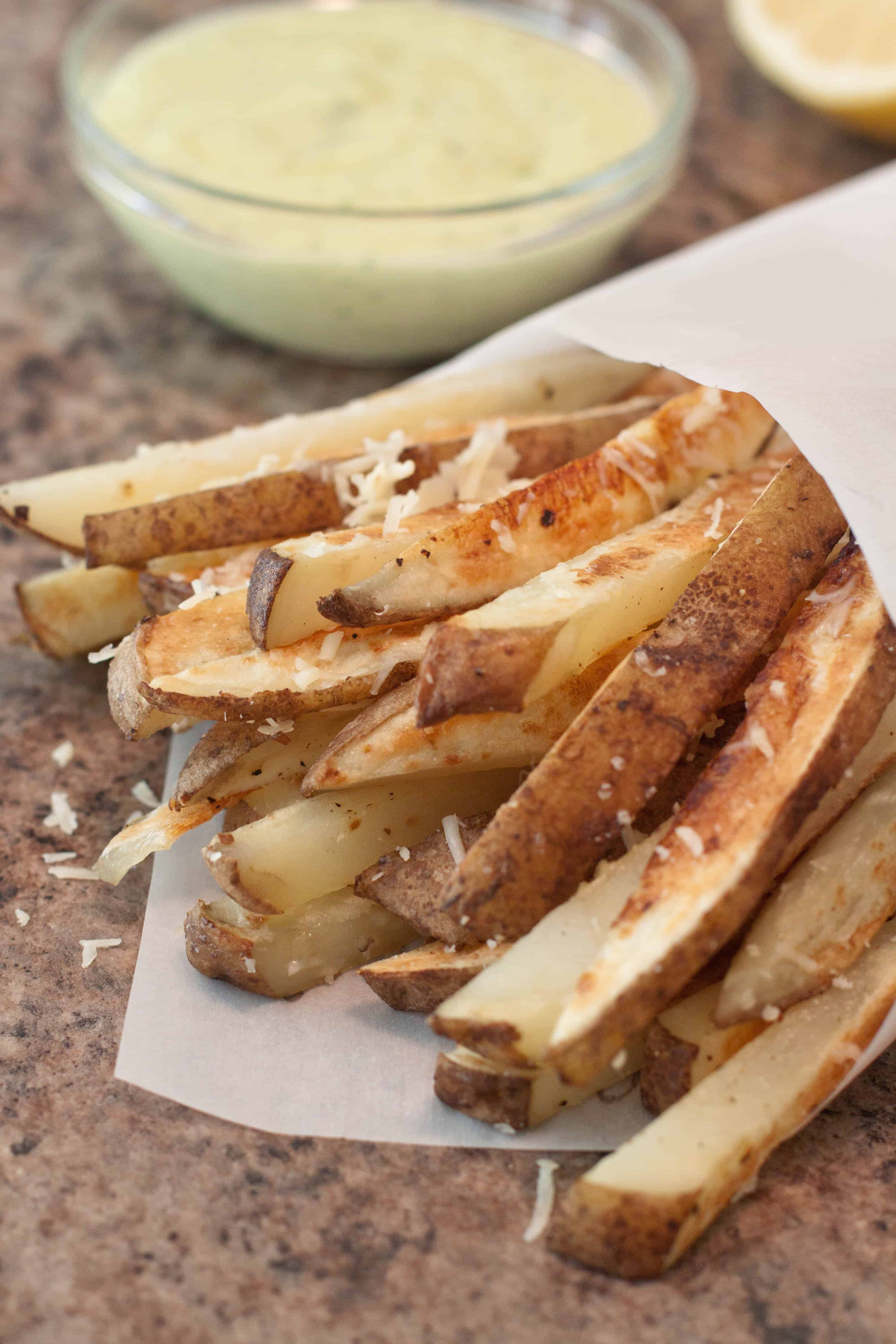 Baked Parmesan Steak Fries and Garlic Aioli Dipping Sauce Served From