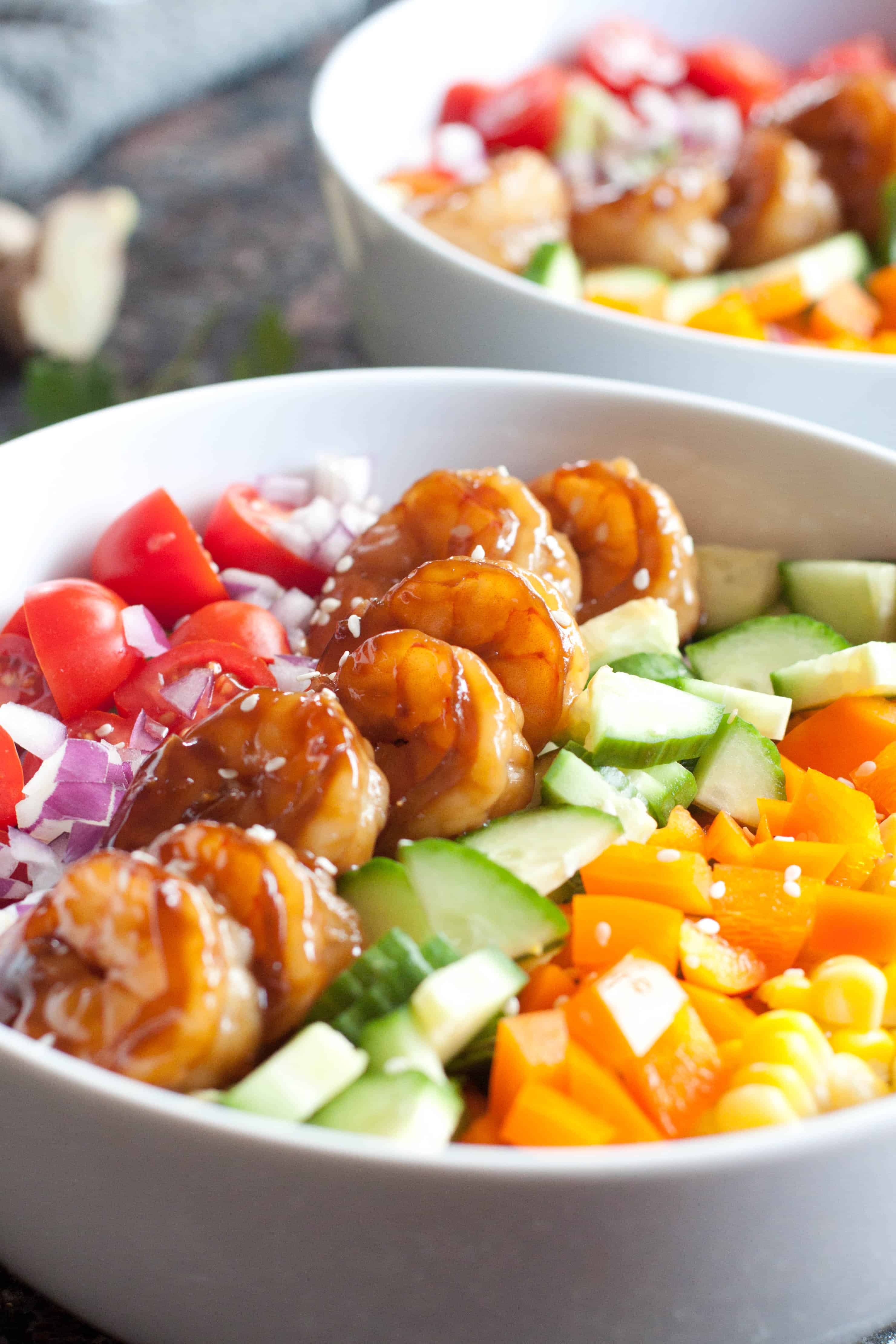 Teriyaki Shrimp Salad with Sesame Ginger Vinaigrette Served From Scratch