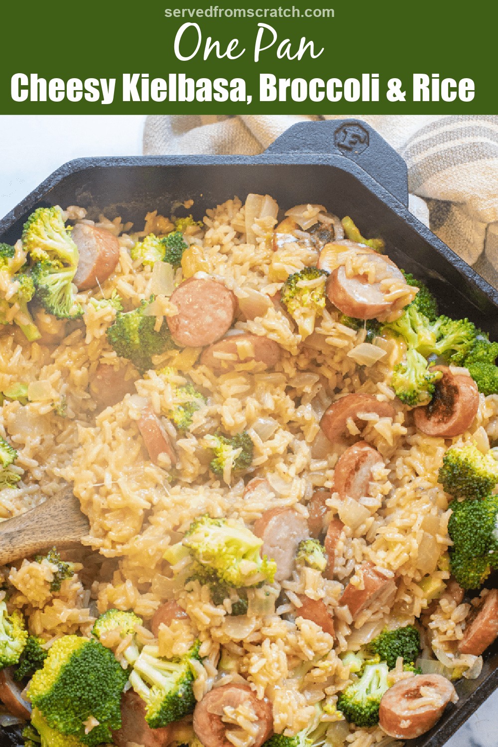 OnePot Cheesy Kielbasa, Broccoli, and Rice Served From Scratch