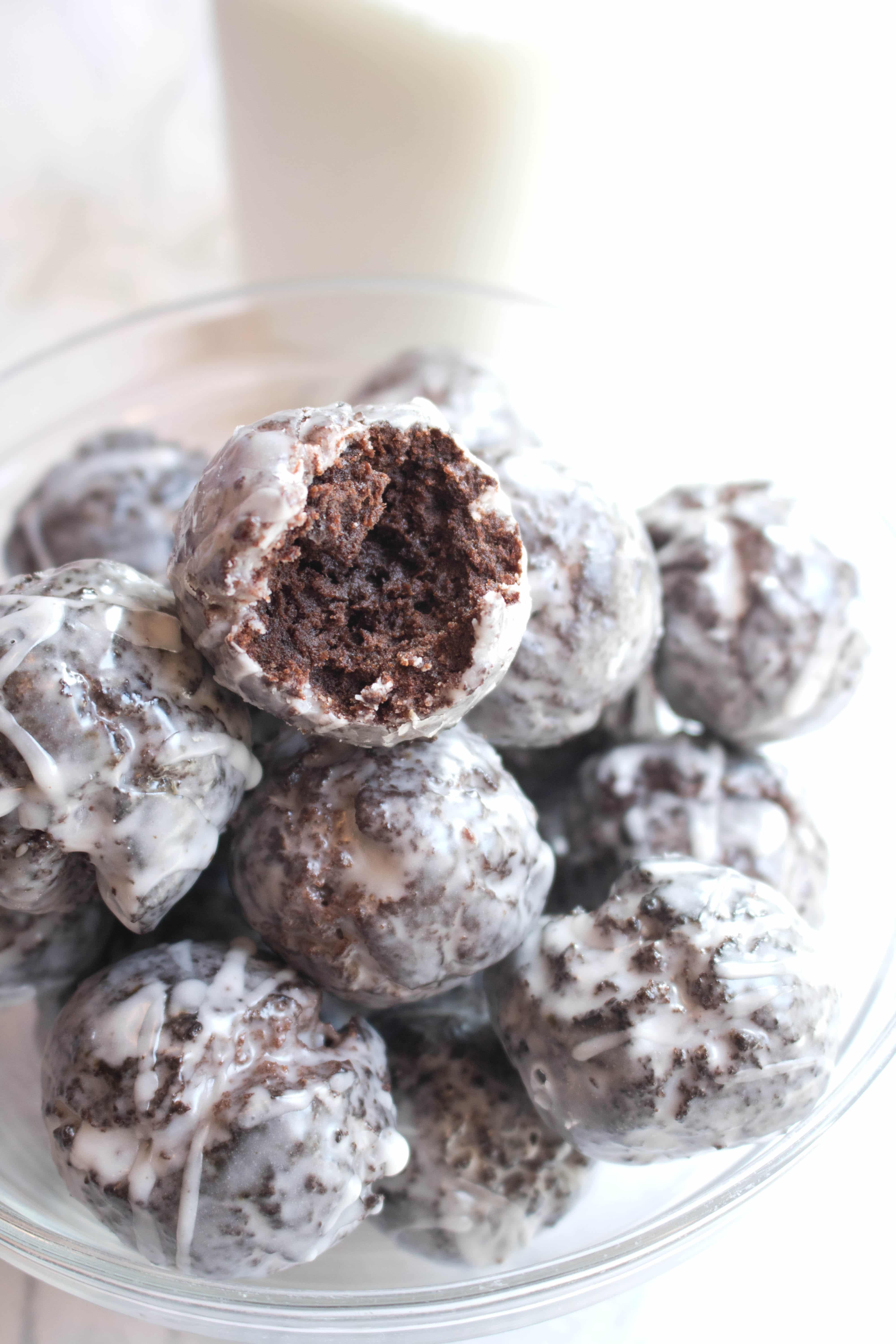 Glazed Chocolate Munchkins (Donut Holes) Served From Scratch