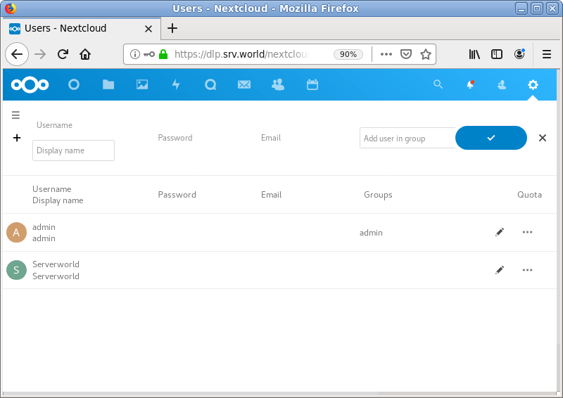 CentOS 8 NextCloud Add User Accounts Server World