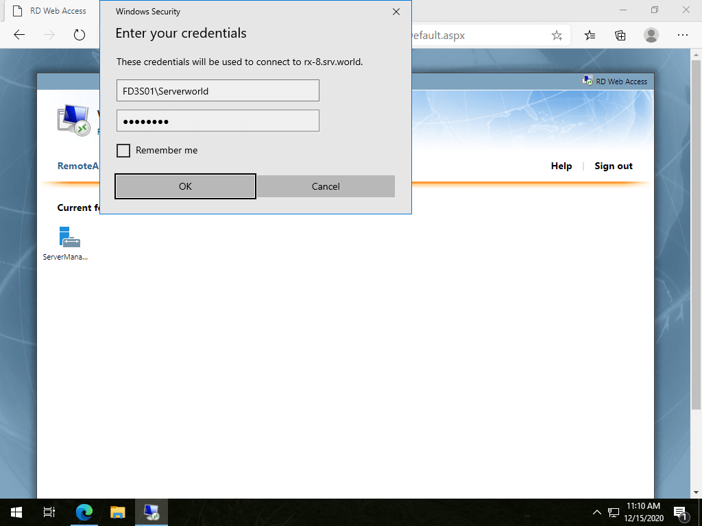 Windows Server 2019 RDS Connect to RemoteApps Server World