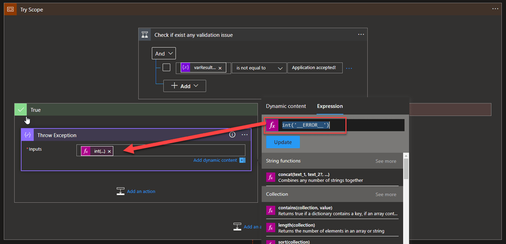 How to throw custom exceptions inside Logic Apps Using default