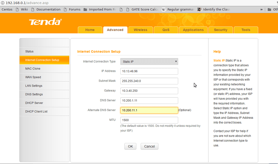 How to set static IP in Tenda N1500 wireless router ServerLog