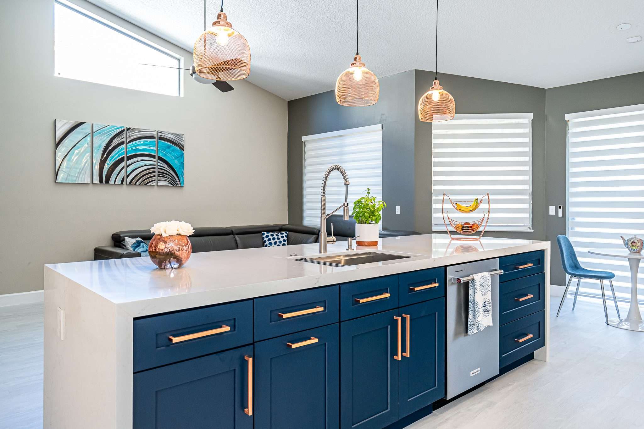 White & Blue Kitchen with Gold Handles Set Kitchens & Decor Set