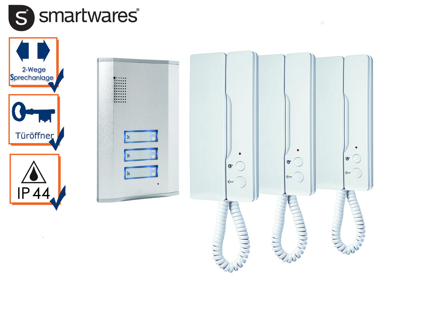 Türsprechanlage für 3 Familienhaus mit Türöffner, Gegensprechanlage