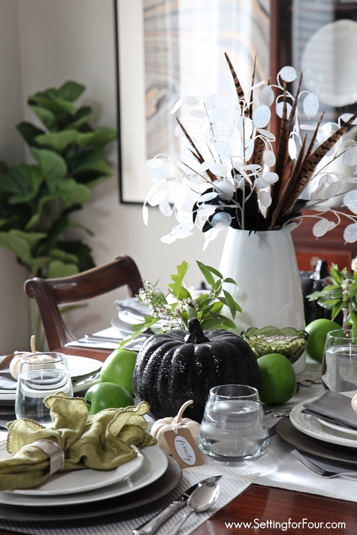 Easy Fall Table Centerpiece With Natural Elements Setting for Four