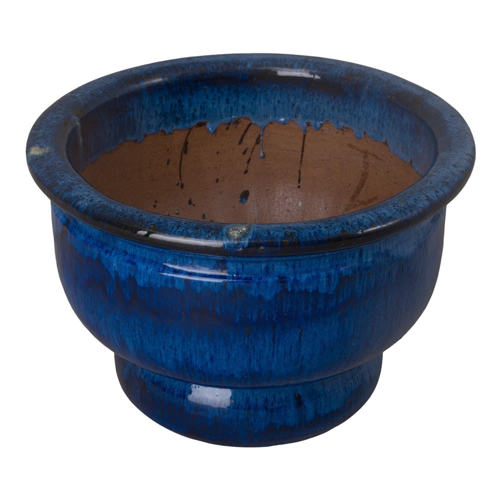Blue Pedestal Bowl Ceramic Planter by Emissary Seven Colonial