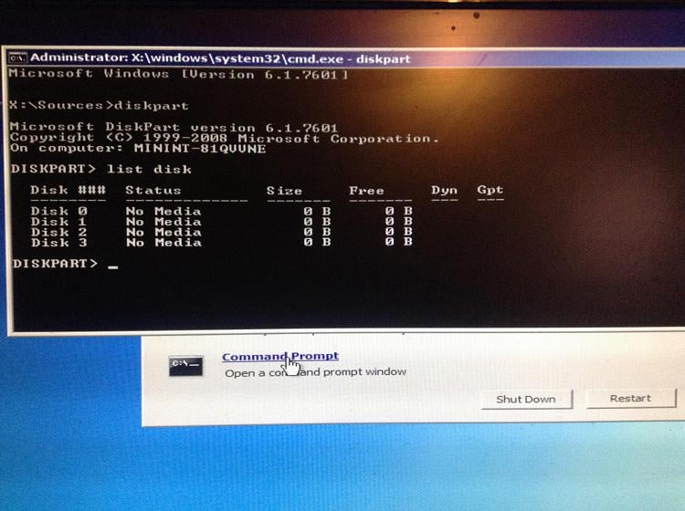 Disk part>List disk Disks show no media? Windows 7 Help Forums