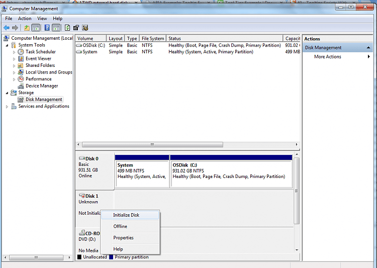 1TWD external hard disk unknown,not initialized,unallocated,i/o error