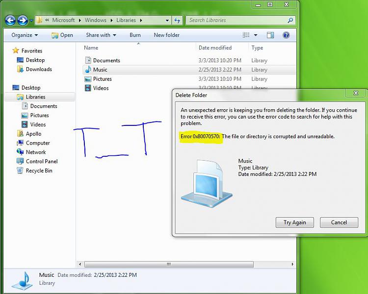 Error 0x80070570 The file or directory is corrupted and unreadable
