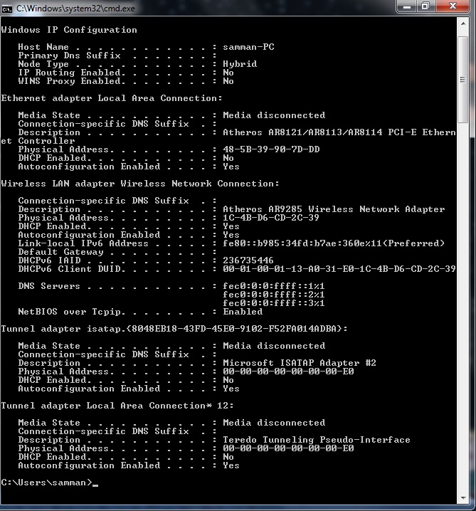 "Wireless network connection" doesnt have a valid IP configuration