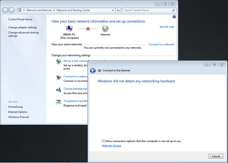 "Windows did not detect any networking hardware" Solved Windows 7