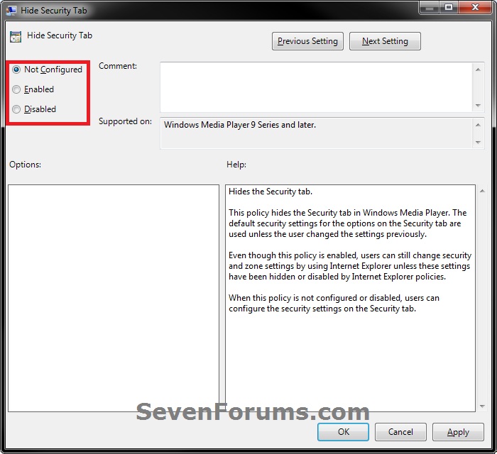 Windows Media Player Options Add or Remove Security Tab Tutorials