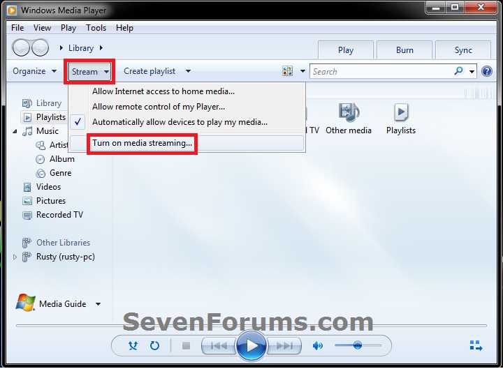 Media Streaming Using Windows Media Player Turn On or Off Tutorials