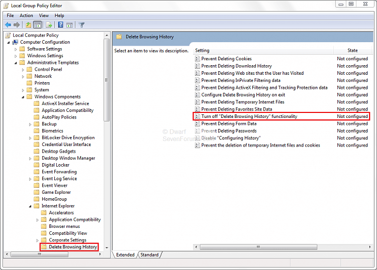 Explorer Delete Browsing History Enable or Disable Access