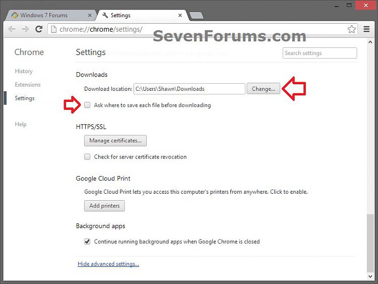 Chrome Browser Change Default Download Location Windows 7 Help Forums