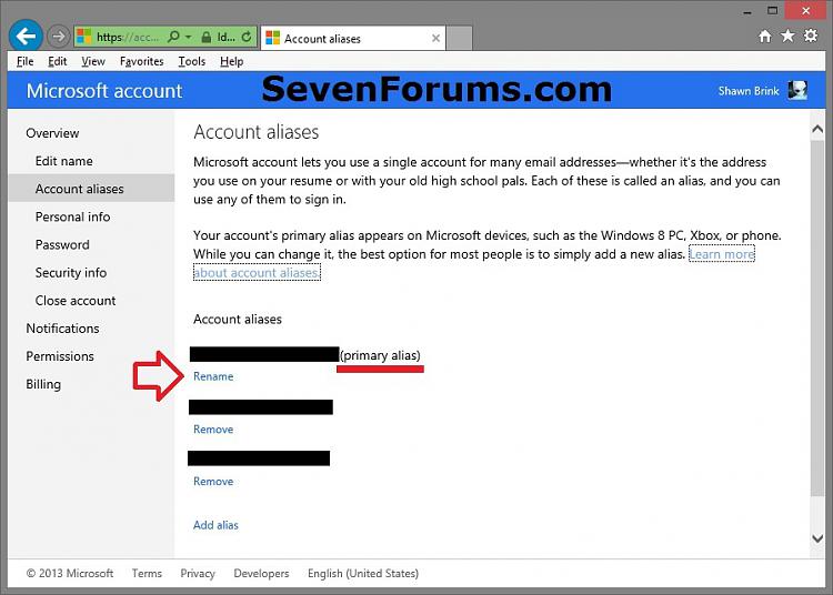 Microsoft Account Primary Alias Email Address Change Windows 7 Help
