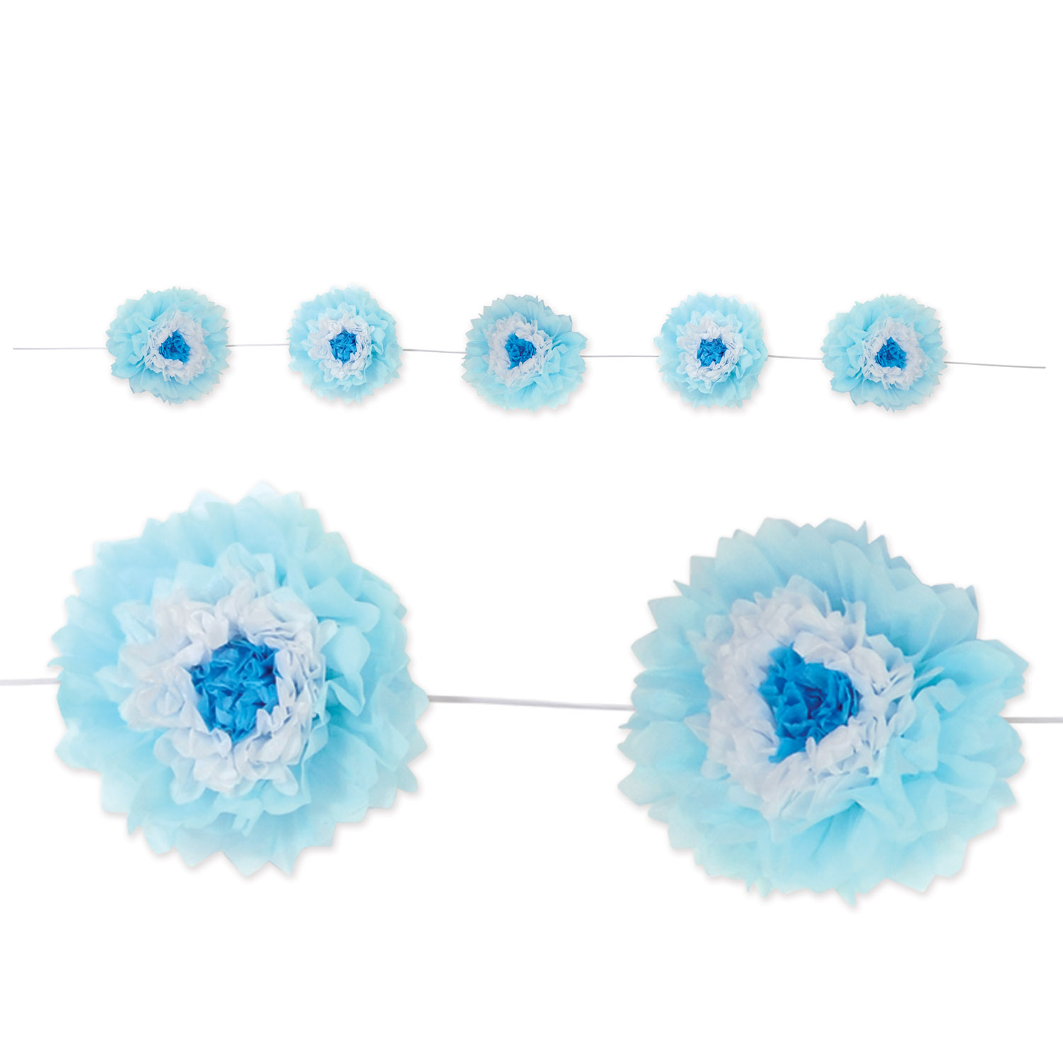 Tissue Flower Garland (Blue and White; 5 Flowers/Garland)