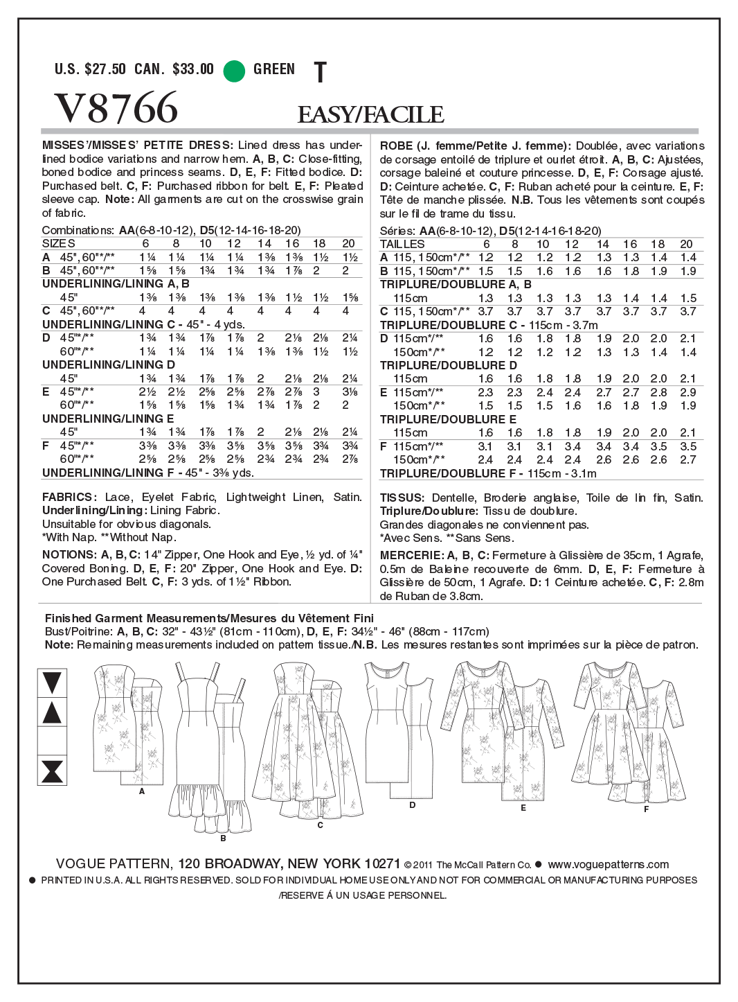 Vogue Patterns V8766 Misses’/Misses’ Petite Dress Sewdirect