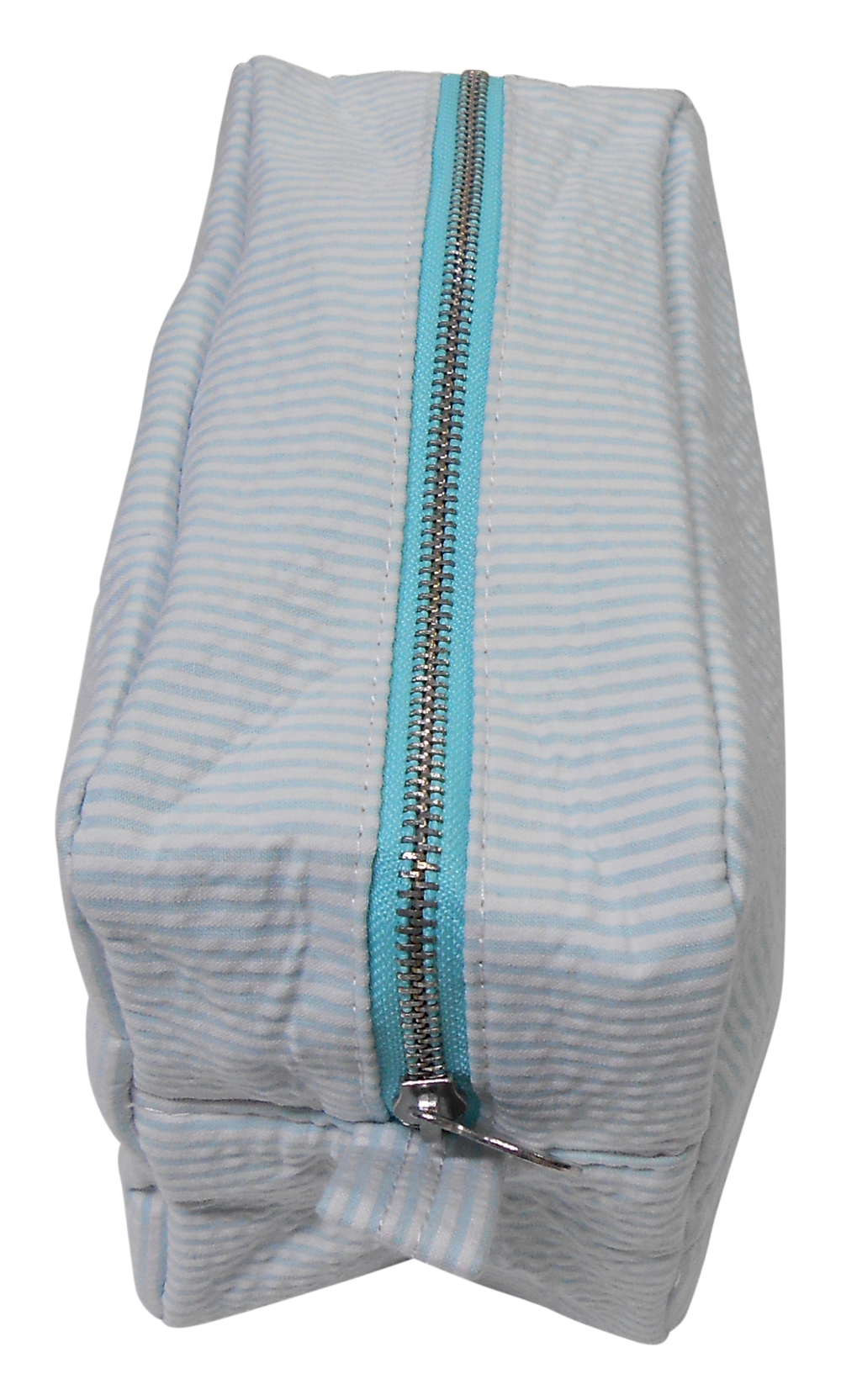 Seersucker Cosmetic Bag Embroidery Blanks AQUA CLOSEOUT