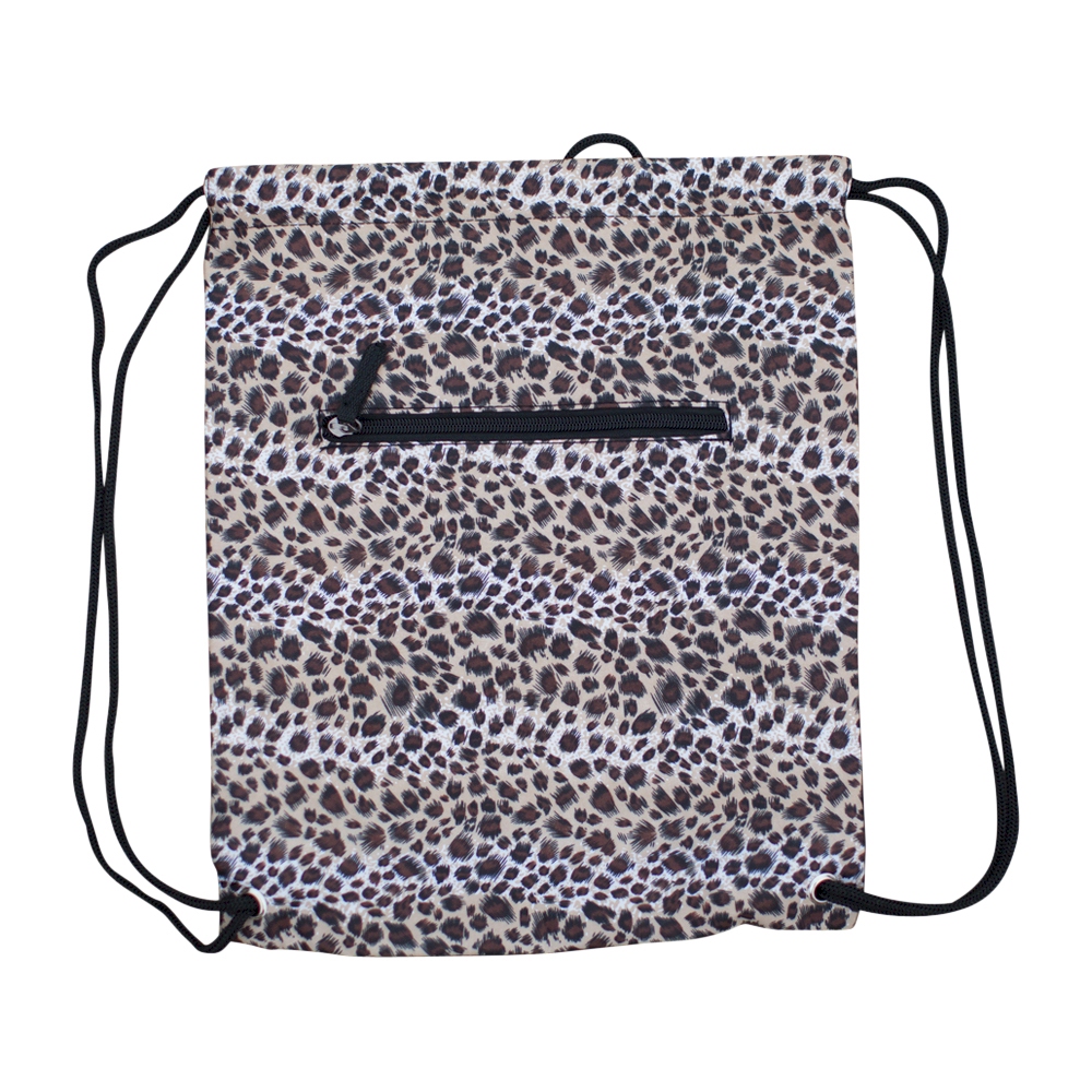 Leopard Print Gym Bag Drawstring Pack Embroidery Blanks BLACK TRIM