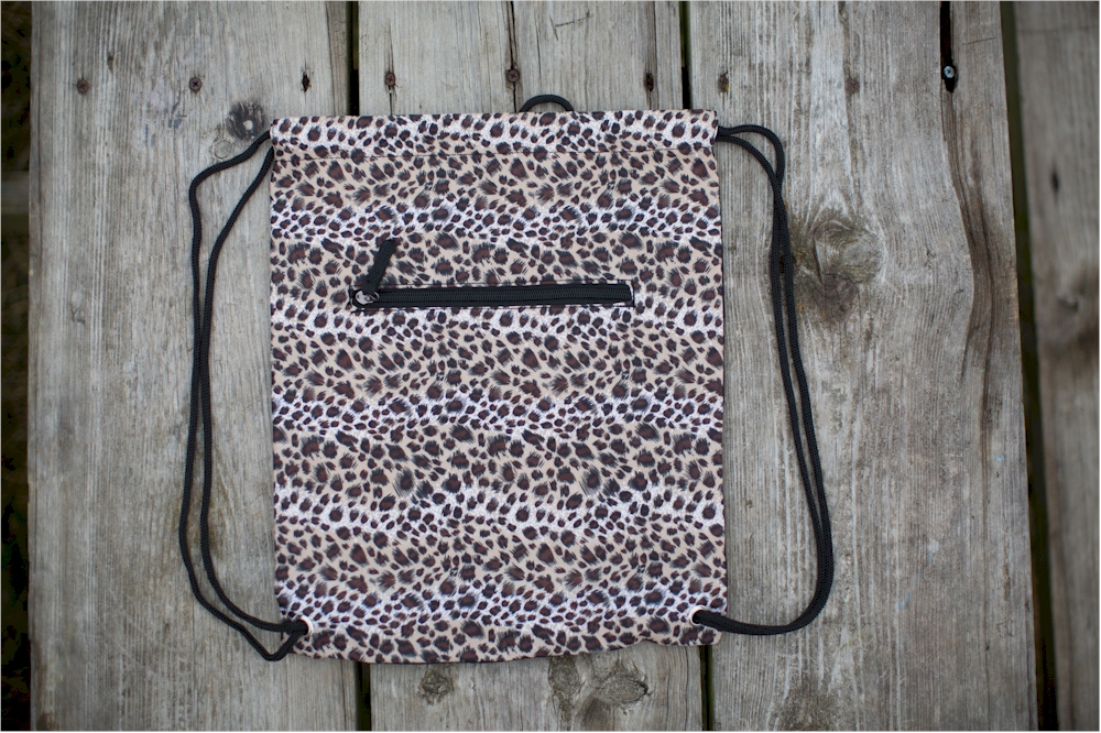 Leopard Print Gym Bag Drawstring Pack Embroidery Blanks BLACK TRIM