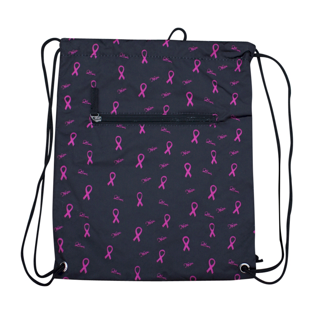 Pink Ribbon Print Gym Bag Drawstring Pack Embroidery Blanks BLACK