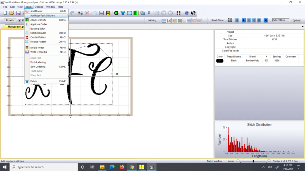 Adding A Knockdown Stitch Or Its Equivalent In Machine Embroidery