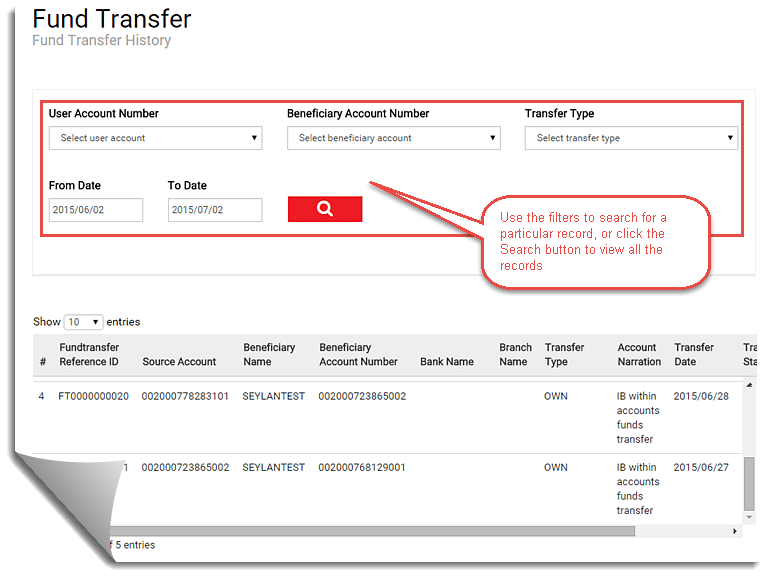 Viewing the fund transfer history