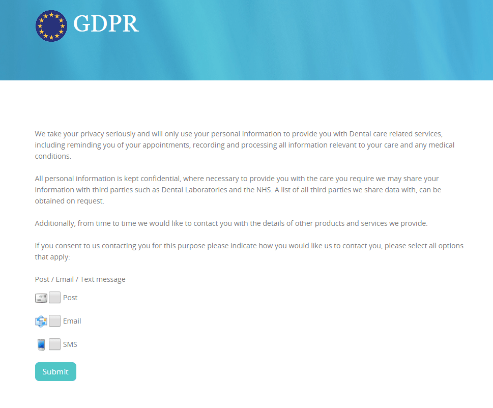 Dental Software How can I change the practice GDPR statement?