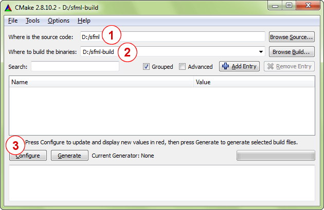 Compiling SFML with CMake (SFML / Learn / 2.2 Tutorials)