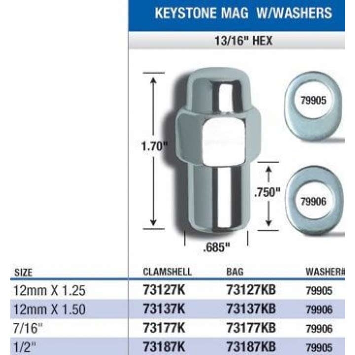 Keystone Mag Lug Nuts Chrome (12mm X 1.50) (4 Pack) Gorilla 73137KB