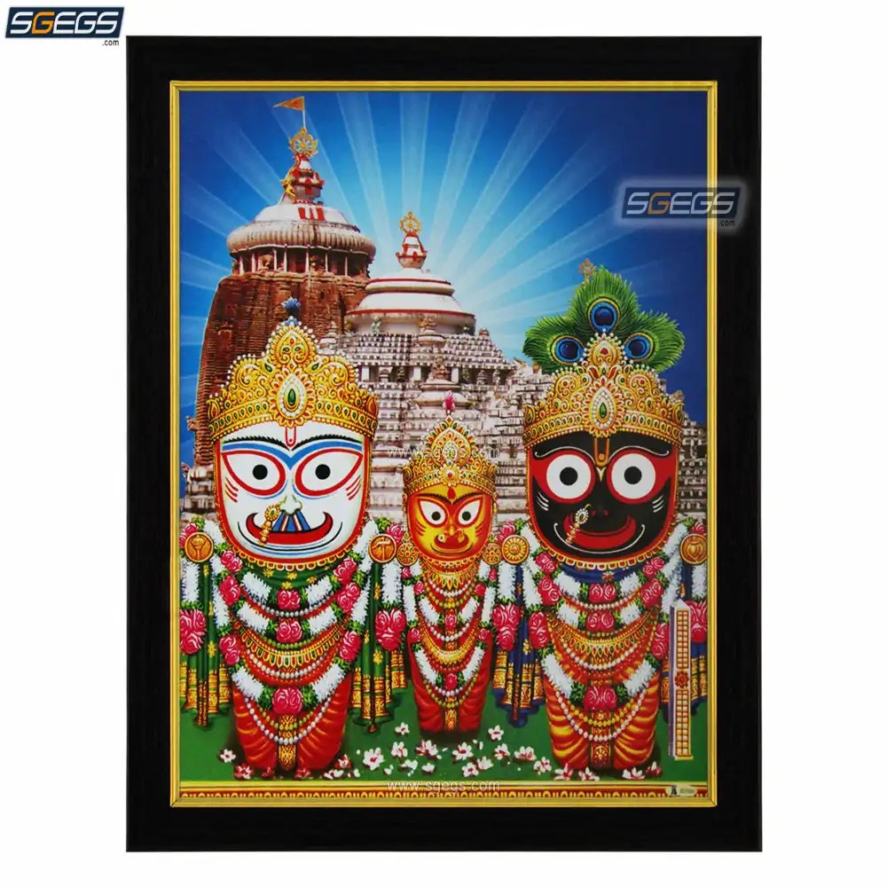 Lord Jagannath Balaram and Subhadra Photo Frame, HD Picture Frame, Religious Framed Poster